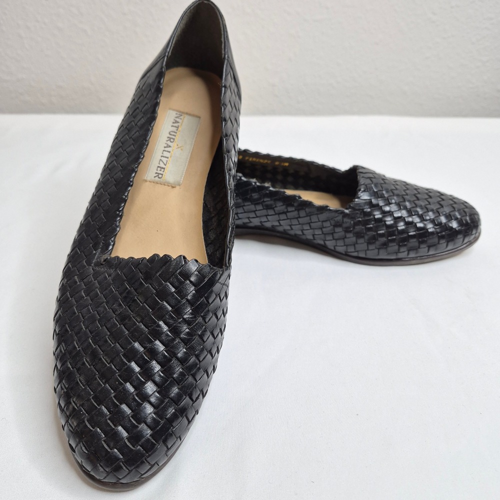 Naturalizer Firenze Black Woven Leather Flats Vintage Loafers Dark Academia 8.5M